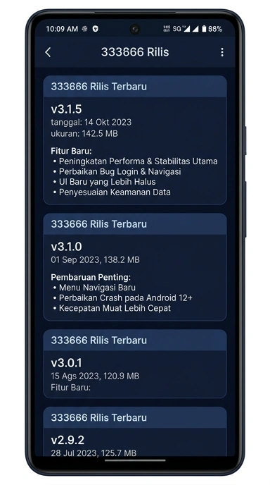 Halaman Riwayat Versi 333666 untuk Android