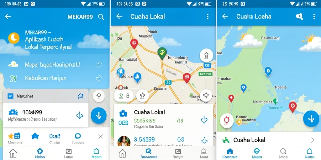 Antarmuka MEKAR99 menampilkan informasi cuaca lokal yang jelas.