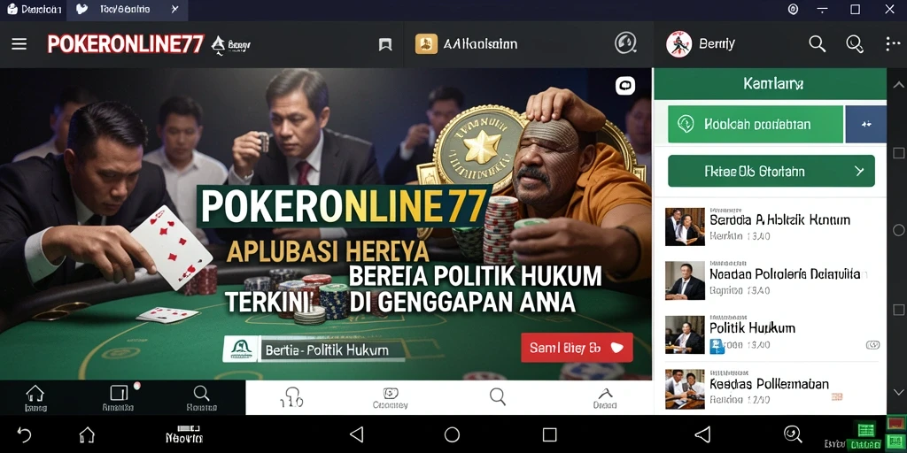 Antarmuka POKERONLINE77 menampilkan berita politik dan hukum yang relevan.